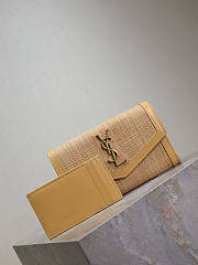 YSL Uptown Chain Wallet In Micro Raffia Natural Hay & Blush - 19x12x3cm - 3