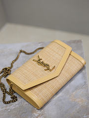 YSL Uptown Chain Wallet In Micro Raffia Natural Hay & Blush - 19x12x3cm - 4