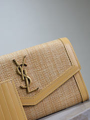 YSL Uptown Chain Wallet In Micro Raffia Natural Hay & Blush - 19x12x3cm - 6