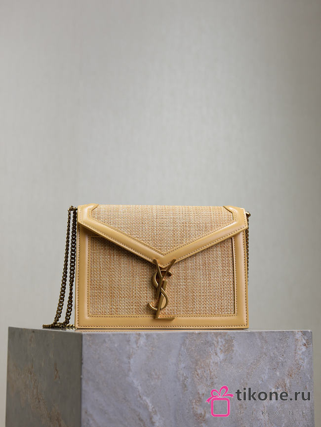 YSL Cassandra Chain Crossbody Bag In Raffia Natural Hay & Blush - 22x16.5x5.5cm - 1
