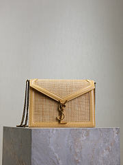 YSL Cassandra Chain Crossbody Bag In Raffia Natural Hay & Blush - 22x16.5x5.5cm - 5