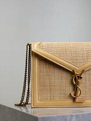 YSL Cassandra Chain Crossbody Bag In Raffia Natural Hay & Blush - 22x16.5x5.5cm - 4