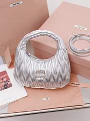 Miumiu Small Wander Matelasse Nappa Leather Hobo Bag Silver 5BC125 - 20x17x6cm - 2