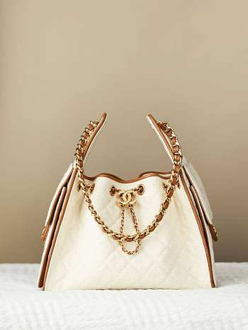 Chanel 25 Small Handbag Canvas Calfskin & Gold-Tone Metal Ecru & Camel - 30x26x14cm