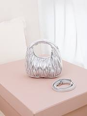 Miumiu Mini Wander Matelasse Nappa Leather Hobo Bag Silver 5BP078 - 17.5x14x5.5cm - 2