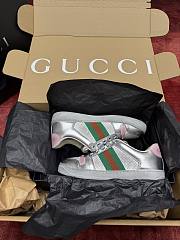 Gucci Women's Worn-Out Effect Screener Sneaker Silver Metallic Leather - 6
