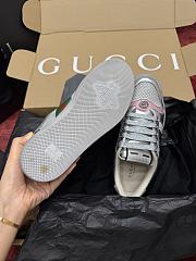 Gucci Women's Worn-Out Effect Screener Sneaker Silver Metallic Leather - 3