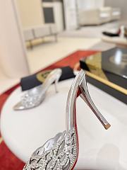 Christian Louboutin Lasera Strass Mule 100mm Sandals Metallic Silver - 6