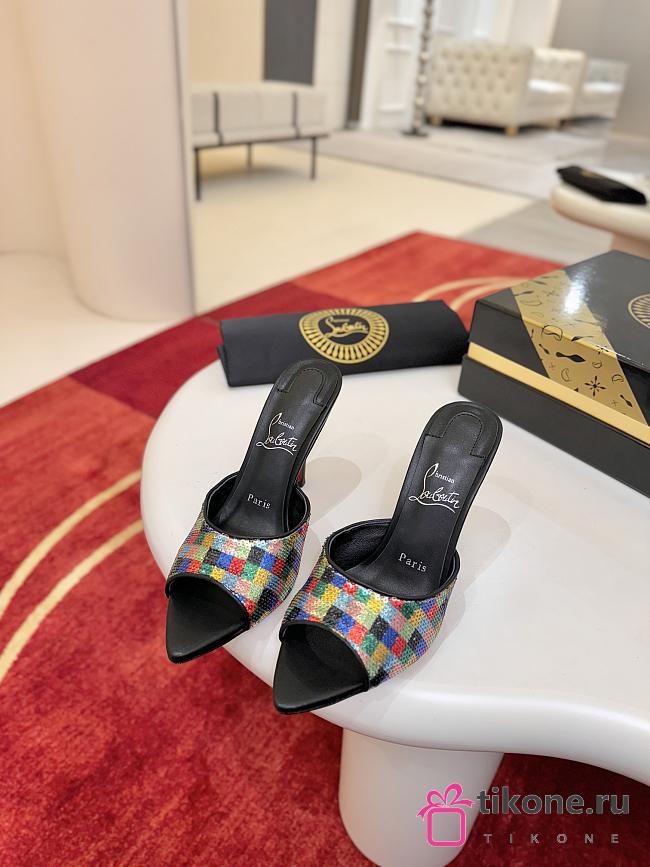 Christian Louboutin Miss Z Mule Arlequin 80mm Mules Micro-Sequins Embroidered Crepe Satin Multicolor  - 1