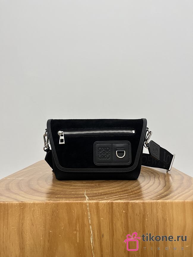Loewe Mini Flex Messenger In Canvas And Suede Black - 19x14x5cm - 1