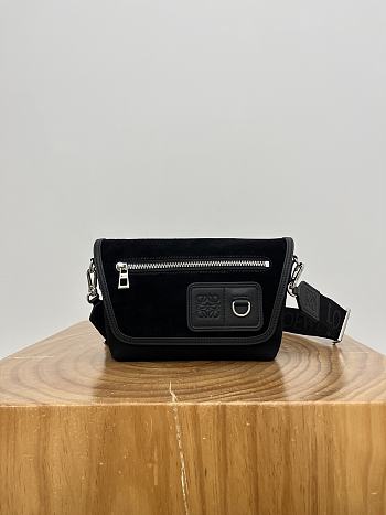 Loewe Mini Flex Messenger In Canvas And Suede Black - 19x14x5cm