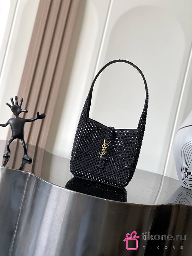YSL Le 5 À 7 Supple Baby In Satin And Crystals Black - 16×15×7cm - 1