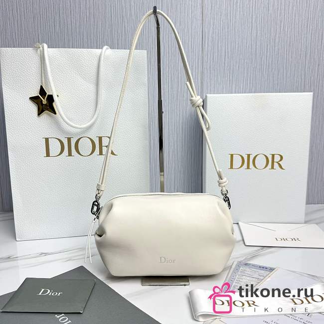 Dior Bow Pouch White Supple Lambskin - 20x11x8cm - 1