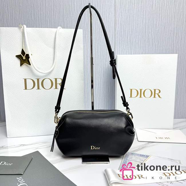 Dior Bow Pouch Black Supple Lambskin - 20x11x8cm - 1
