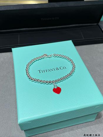 Return to Tiffany Red Heart Tag Bead Bracelet in Silver