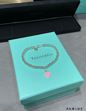 Return to Tiffany Pink Heart Tag Bead Bracelet in Silver