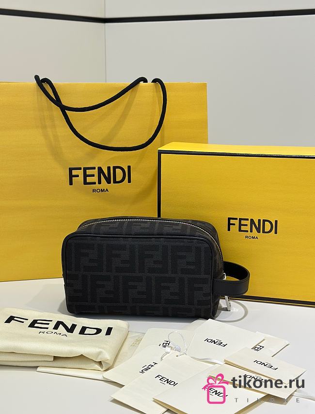 Fendi Small FF Jacquard Toiletry Case Fabric Black - 19x10x8cm - 1