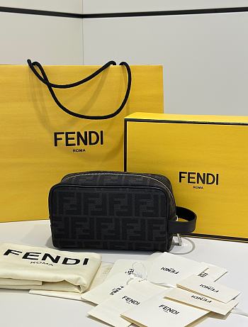 Fendi Small FF Jacquard Toiletry Case Fabric Black - 19x10x8cm