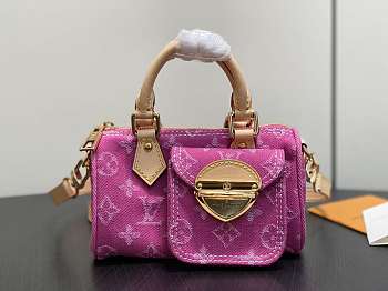 LV Nano Speedy Monogram Denim Fuchsia M27603 - 16x10x7.5cm