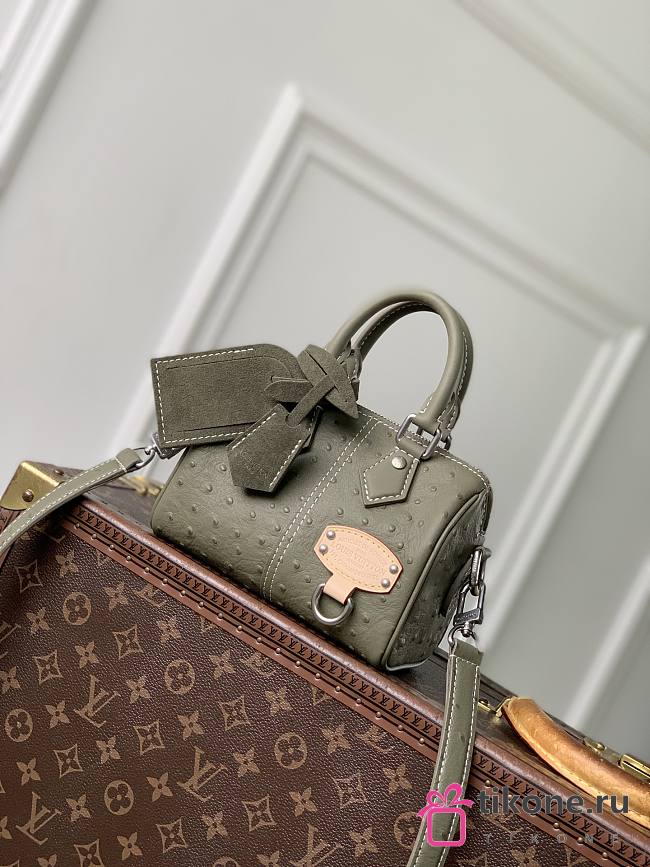 LV Speedy 18 Bandouliere Ostrich Leather Khaki Green N89151 - 18x12x10cm - 1