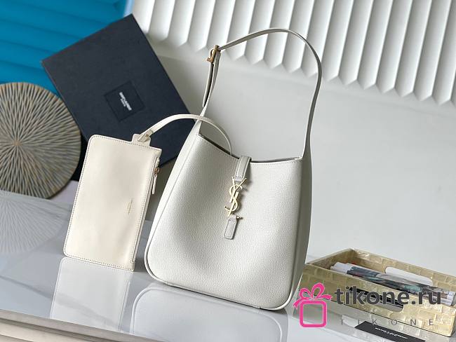 YSL Le 5 A 7 Supple Small In Grained Leather White - 23x22x8.5cm - 1
