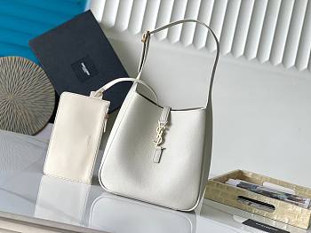 YSL Le 5 A 7 Supple Small In Grained Leather White - 23x22x8.5cm