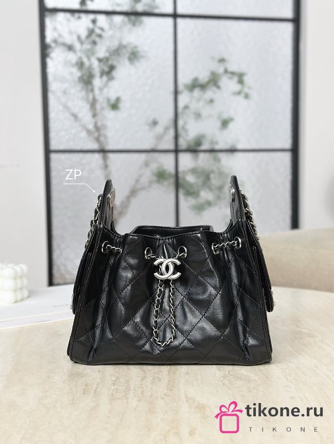 Chanel 25 Mini Handbag Shiny Crumpled Calfskin & Silver-Tone Metal Black - 20x22x12.5cm - 1