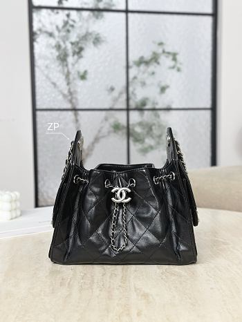 Chanel 25 Mini Handbag Shiny Crumpled Calfskin & Silver-Tone Metal Black - 20x22x12.5cm