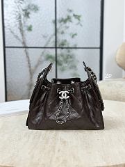 Chanel 25 Mini Handbag Shiny Crumpled Calfskin & Silver-Tone Metal Chocolate - 20x22x12.5cm - 1
