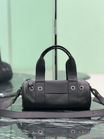 Prada Route Medium Leather Top-Handle Bag Black 1BB161 - 29x12x12cm