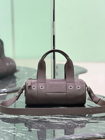 Prada Route Medium Leather Top-Handle Bag Dark Brown 1BB161 - 29x12x12cm