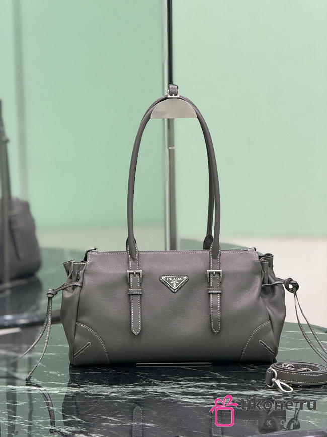 Prada Bonnie Medium Antiqued Leather Tote Bag Gray 1BG628 - 32x11x17.5cm - 1