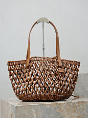 YSL Panier Small In Wood Beads Light Wood And Brick - 28-49x35x30cm - 6