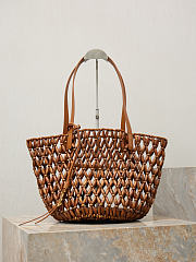 YSL Panier Small In Wood Beads Light Wood And Brick - 28-49x35x30cm - 4