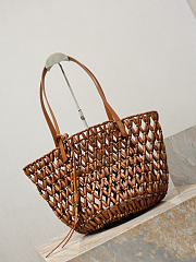 YSL Panier Small In Wood Beads Light Wood And Brick - 28-49x35x30cm - 3