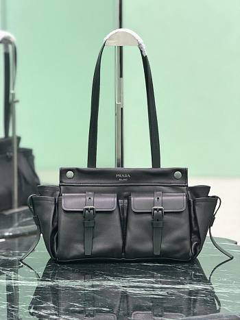 Prada Route Medium Leather Tote Bag Black 1BG645 - 30x22x15cm