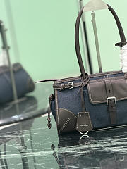 Prada Bonnie Medium Denim And Leather Handbag Blue/Coffee 1BA426 - 32x15.5x12cm - 5