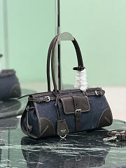 Prada Bonnie Medium Denim And Leather Handbag Blue/Coffee 1BA426 - 32x15.5x12cm - 4