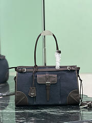 Prada Bonnie Large Denim And Leather Handbag Blue/Coffee 1BA433 - 38x24x12cm - 6