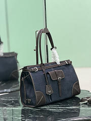 Prada Bonnie Large Denim And Leather Handbag Blue/Coffee 1BA433 - 38x24x12cm - 5