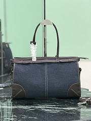 Prada Bonnie Large Denim And Leather Handbag Blue/Coffee 1BA433 - 38x24x12cm - 4