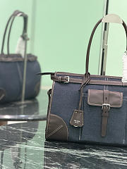 Prada Bonnie Large Denim And Leather Handbag Blue/Coffee 1BA433 - 38x24x12cm - 3