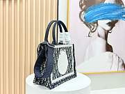 Small Dior Book Tote with Strap Blue Dior Oblique Embroidery and White Lace - 26.5x22x14cm - 5