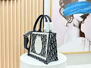 Small Dior Book Tote with Strap Blue Dior Oblique Embroidery and White Lace - 26.5x22x14cm - 3