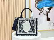 Small Dior Book Tote with Strap Blue Dior Oblique Embroidery and White Lace - 26.5x22x14cm - 4
