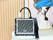 Small Dior Book Tote with Strap Blue Dior Oblique Embroidery and White Lace - 26.5x22x14cm - 2