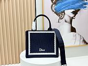 Small Dior Book Tote with Strap Blue Dior Oblique Embroidery with White Lace and Dior Medaillon - 26.5x22x14cm) - 5
