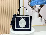 Small Dior Book Tote with Strap Blue Dior Oblique Embroidery with White Lace and Dior Medaillon - 26.5x22x14cm) - 4