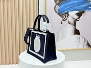 Small Dior Book Tote with Strap Blue Dior Oblique Embroidery with White Lace and Dior Medaillon - 26.5x22x14cm) - 3