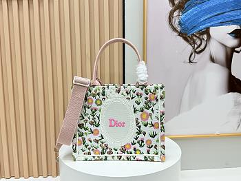 Small Dior Book Tote with Strap White Multicolor Daisy Garden Embroidery with Dior Medaillon - 26.5x22x14cm